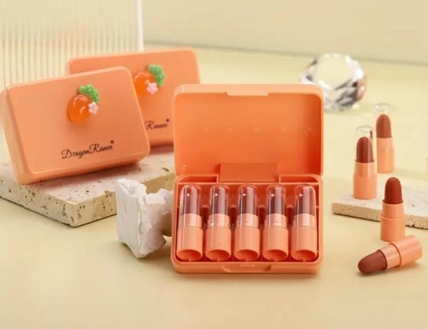 5 Pcs Dragon Ranee Carrot Mini Lipstick Set | Long Lasting Makeup Waterproof Lipstick