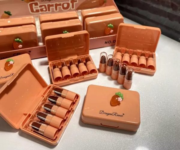 5 Pcs Dragon Ranee Carrot Mini Lipstick Set | Long Lasting Makeup Waterproof Lipstick