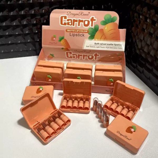 5 Pcs Dragon Ranee Carrot Mini Lipstick Set | Long Lasting Makeup Waterproof Lipstick