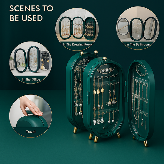Foldable Jewelry Organizer With Mirror Earrings and Necklace Hanging Holder Beautiful Dustproof Display Jewellery Box