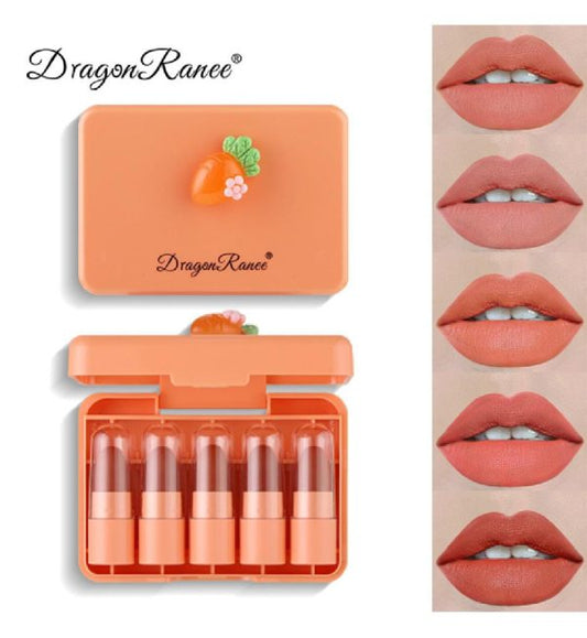5 Pcs Dragon Ranee Carrot Mini Lipstick Set | Long Lasting Makeup Waterproof Lipstick