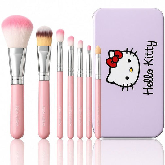 Pack Of 7 Hello Kitty Makeup Brush Set | Makeup Foundation Powder Eye Shadow Brushes Set (pink)