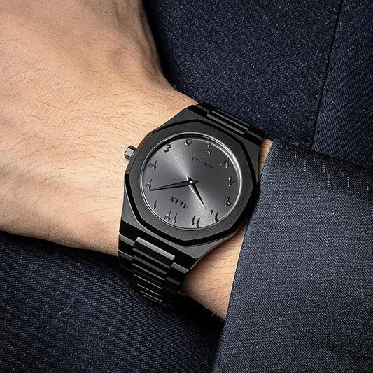 Aura Quartz Watch Black Lightweight Design Arabic Dial Black Aura Arabic Watch For Men Trendy Fiber Plastic Timepiece With Arabic Numerals