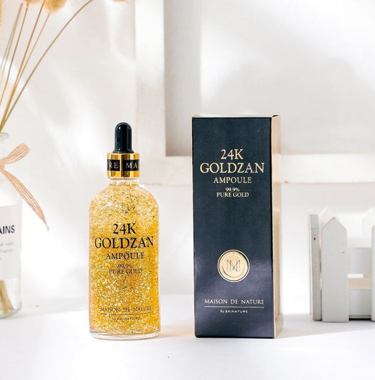 24K Goldzan Facial Serum Ampoule Pure Gold 99.9% Maison De Nature 100 ml Made in Korea.