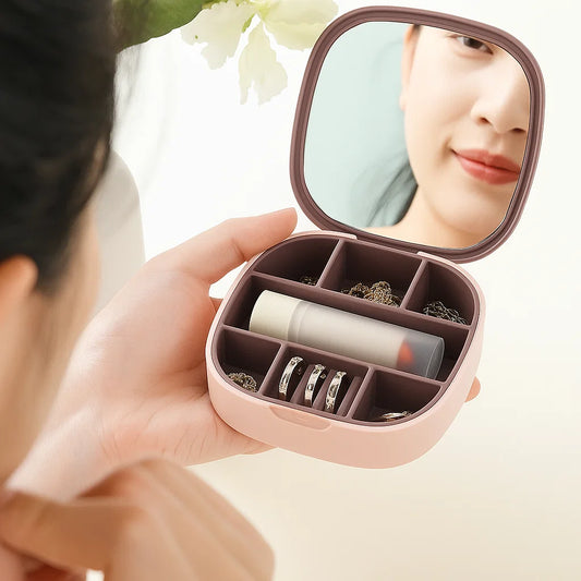 Mirror Jewellery Box Portable Jewelry Box Travel Ring Earrings Lipstick Organizer Dustproof with Mirror Girly Heart Cute Small Bag Makeup Organizer